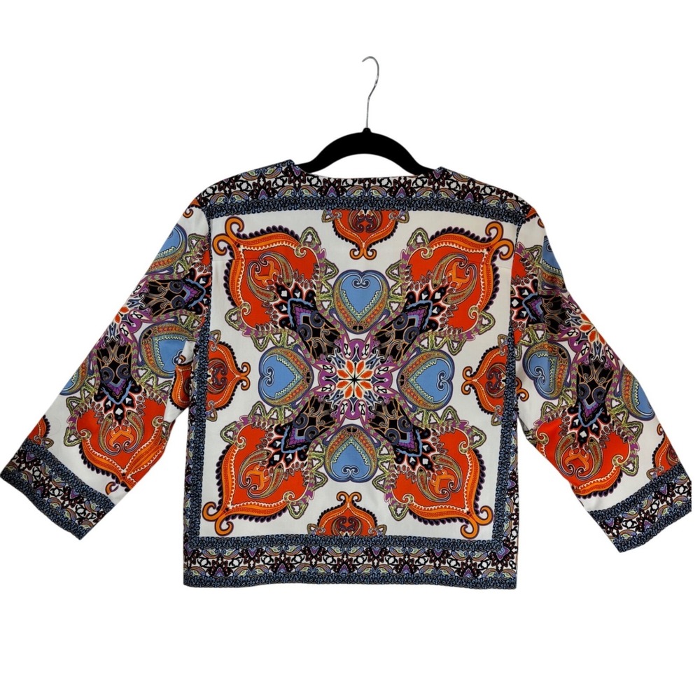 Open Front Blazer Med Multicolor Paisley Print 3/4 Sleeve Lined By 6 by six - Picture 2 of 5